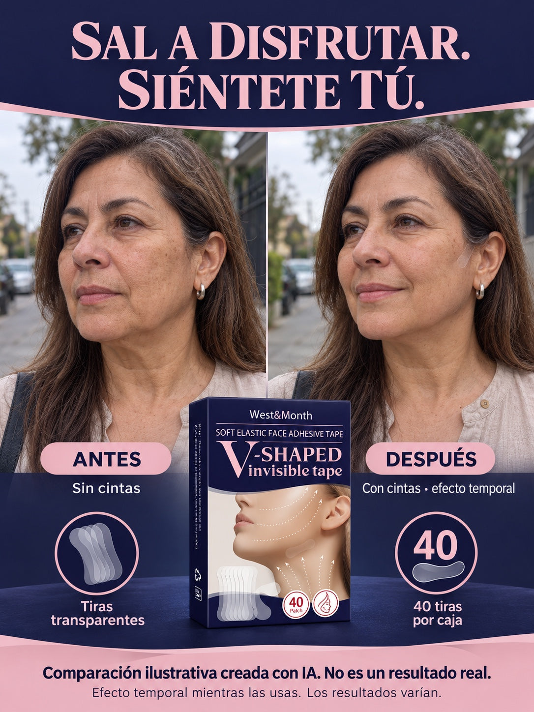 V-Shaped™ | Cintas Faciales Invisibles · 40 tiras