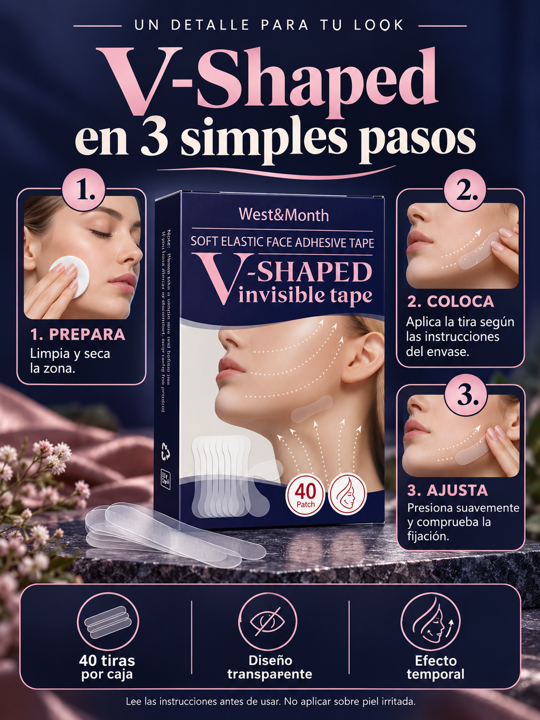 V-Shaped™ | Cintas Faciales Invisibles · 40 tiras